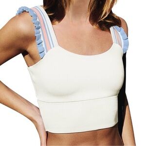 White Ruffle Sleeve Cropped Tank Cross Back Womens M Time Out Tank FP Sports Bra